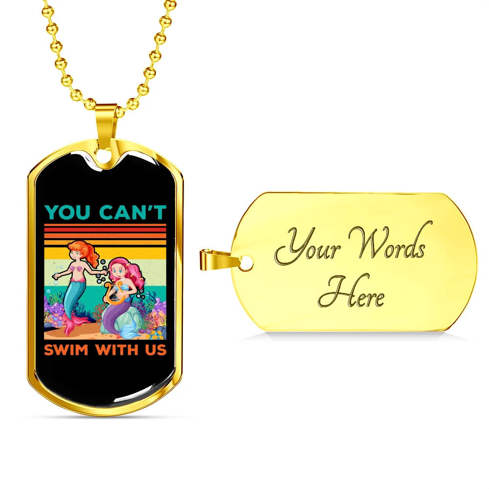 Camper Necklace Swim With Us Personalized Engraved Gold Dog Tag Necklace Custom